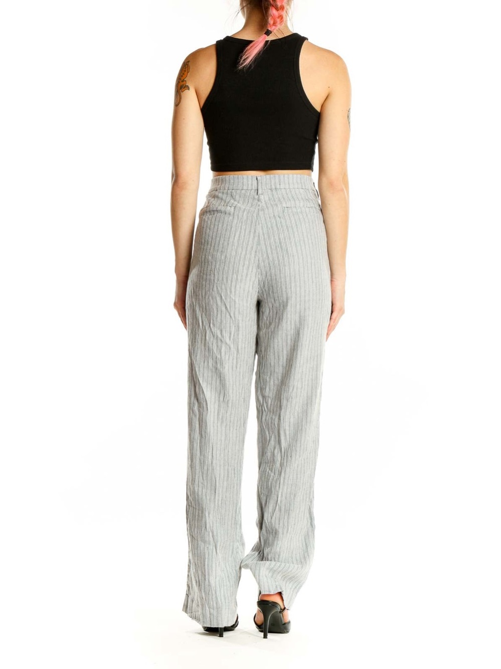 NWT $89 J.Jill Linen Stretch Wide Leg Trousers Granite Stripe 10 Mid-Rise - Picture 3 of 16